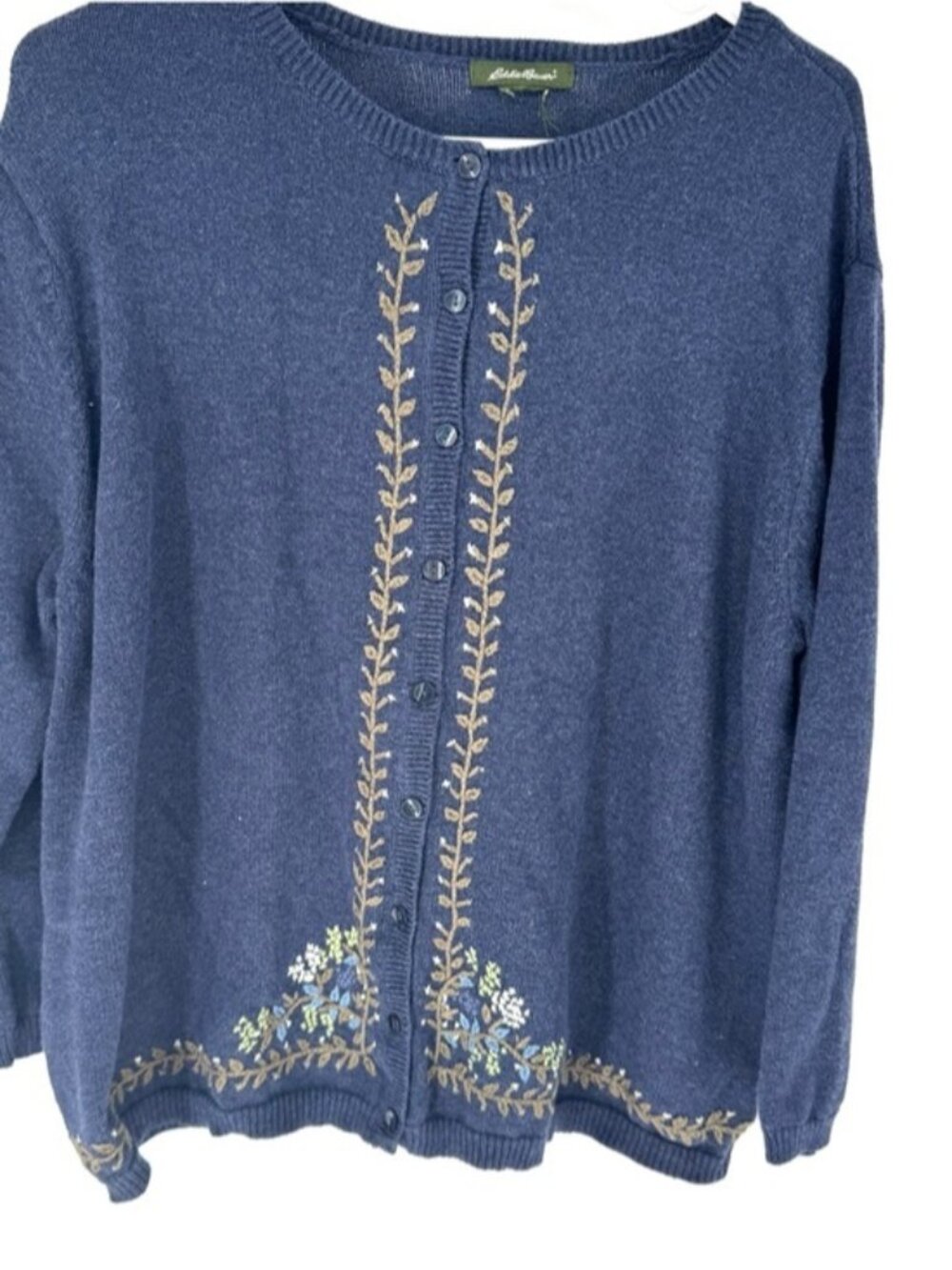 Wool boho whimsy Navy Embroidered Button-Front Women's Cardigan